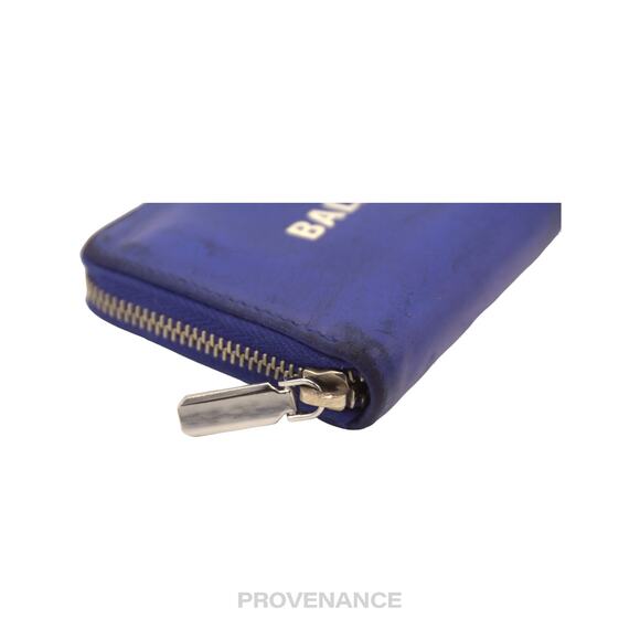 🔴 Balenciaga Logo Zip Card Wallet - Blue Leather - Picture 5 of 9